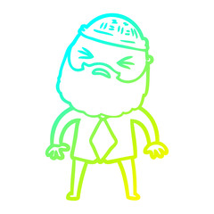 cold gradient line drawing cartoon man with beard