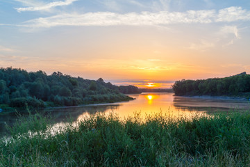 Beautiful summer sunset over the river Don, Divogorie, Voronezh region, Russia.