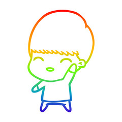 rainbow gradient line drawing happy cartoon boy