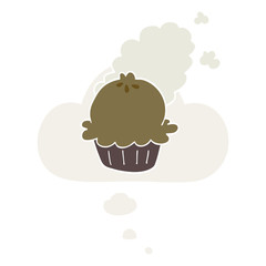 cute cartoon pie and thought bubble in retro style