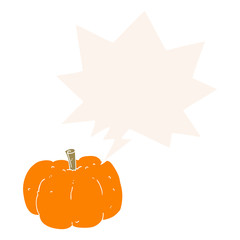 cartoon pumpkin and speech bubble in retro style