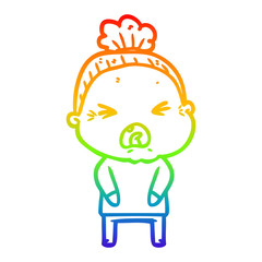 rainbow gradient line drawing cartoon angry old woman