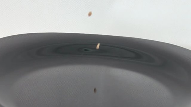 Yellow split peas fall on black surface. Cereals as main object of plant food of people. Abundance of grain as guarantee of absence of hunger on Earth concept. Super slow motion 1000 fps