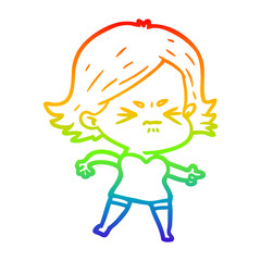 rainbow gradient line drawing cartoon angry girl