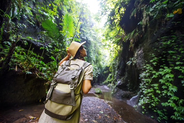 Woman in jungle on Bali, Indonesia 