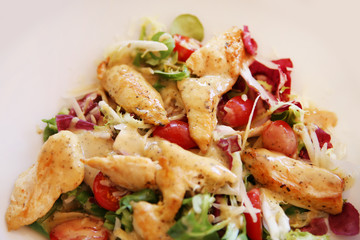 Salad with chicken meat. Fresh vegetables