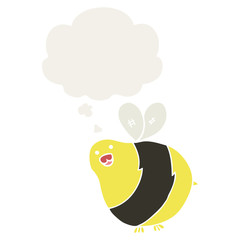 cartoon bee and thought bubble in retro style
