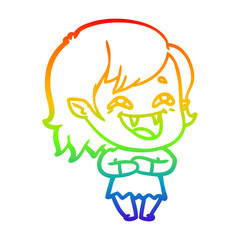 rainbow gradient line drawing cartoon laughing vampire girl
