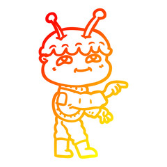 warm gradient line drawing friendly cartoon spaceman pointing