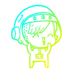 cold gradient line drawing cartoon laughing astronaut girl