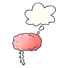 cartoon brain and thought bubble in smooth gradient style