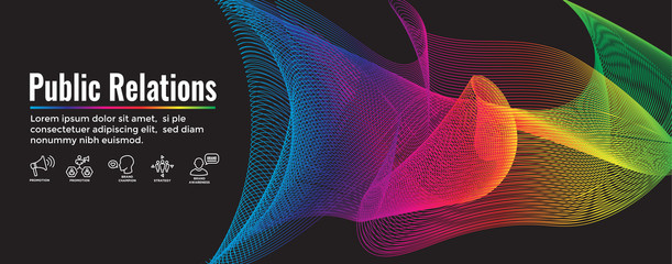 Public Relations Web Header Banner and Icon Set with brand awareness, strategy, and promotion