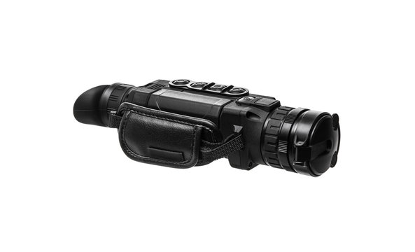 Black Steel Night-vision Monocular Army Devise On White Background. Night Vision Monocular Isolated On A White Back.