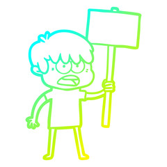 cold gradient line drawing worried cartoon boy