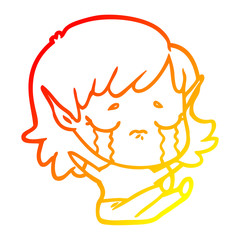 warm gradient line drawing cartoon crying elf girl