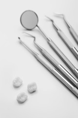 dental tools on white background top view