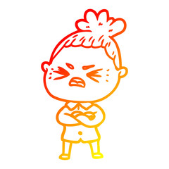 warm gradient line drawing cartoon angry woman
