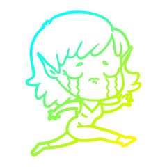 cold gradient line drawing crying cartoon elf girl