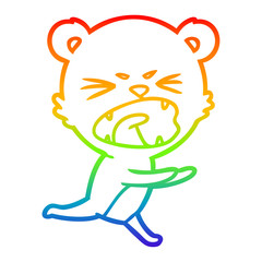rainbow gradient line drawing angry cartoon bear shouting