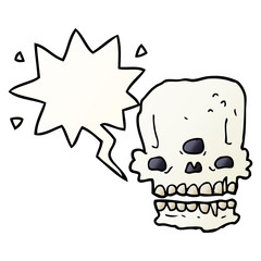 cartoon spooky skull and speech bubble in smooth gradient style