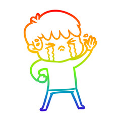 rainbow gradient line drawing cartoon boy crying