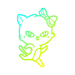 cold gradient line drawing cute cartoon cat