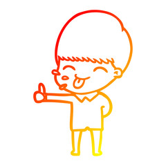 warm gradient line drawing happy cartoon boy
