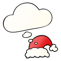 cartoon christmas hat and thought bubble in smooth gradient style