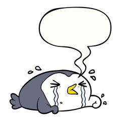 cartoon crying penguin and speech bubble