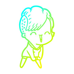 cold gradient line drawing cartoon happy hipster girl