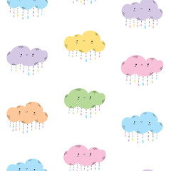 Seamless pattern with cute clouds for kids textile, wallpapers, gift wrap and scrapbook. Vector illustration.