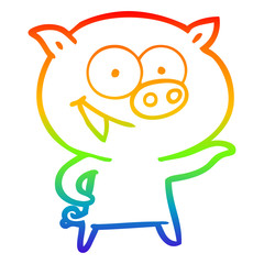 rainbow gradient line drawing cheerful pig cartoon