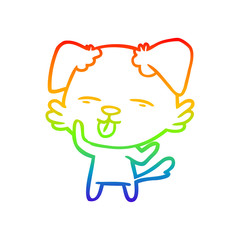 rainbow gradient line drawing cartoon dog sticking out tongue