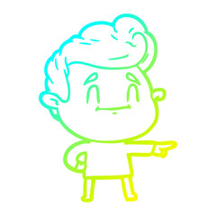 cold gradient line drawing happy cartoon man pointing