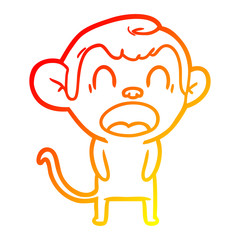 warm gradient line drawing yawning cartoon monkey