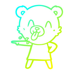 cold gradient line drawing rude cartoon bear pointing