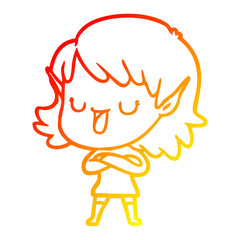 warm gradient line drawing cartoon elf girl