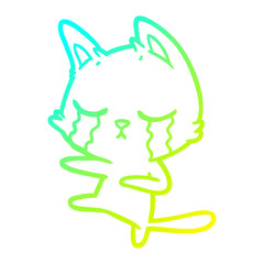 cold gradient line drawing crying cartoon cat dancing
