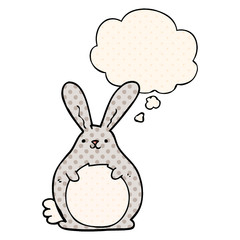 cartoon rabbit and thought bubble in comic book style