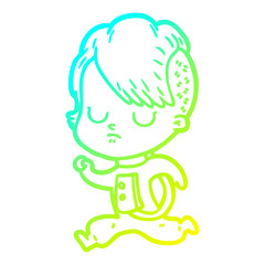 cold gradient line drawing cartoon woman