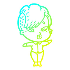 cold gradient line drawing cartoon surprised girl