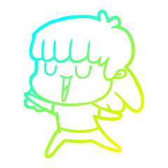 cold gradient line drawing cartoon woman