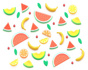 3D summer fruits. Background composition