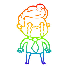 rainbow gradient line drawing cartoon man crying