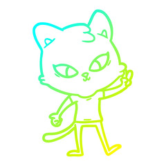 cold gradient line drawing cute cartoon cat