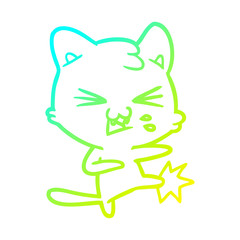 cold gradient line drawing cartoon cat hissing