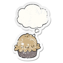 cute cartoon pie and thought bubble as a distressed worn sticker