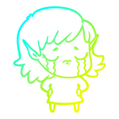 cold gradient line drawing cartoon crying elf girl