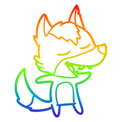 rainbow gradient line drawing cartoon wolf laughing