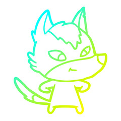 cold gradient line drawing friendly cartoon wolf